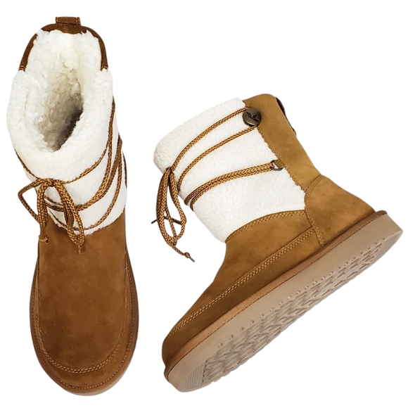 New Koolaburra Ugg michon short boots chesnut suede faux fur pull on lace winter - Picture 7 of 16